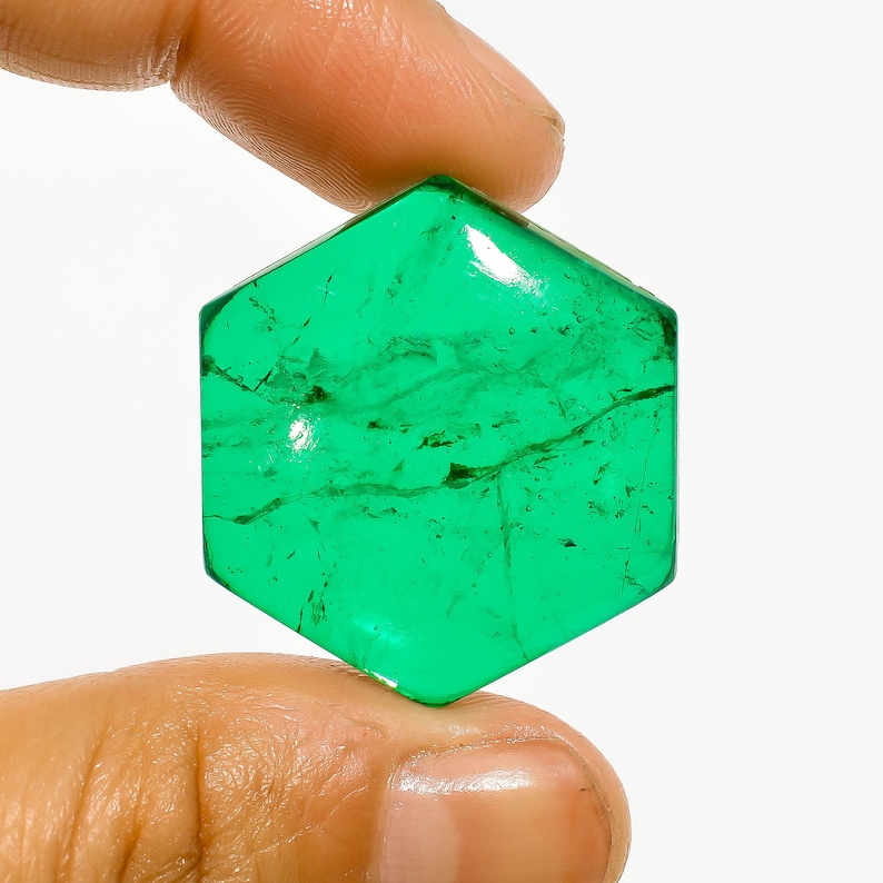 Mind Blowing Top Grade 100/% Natural Green Emerald Doublet Quartz Hexagon Shape Cabochon Gemstone For Making Jewelry 36.5 Ct 29X26X7mm M-2195