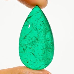Dazzling  Natural Green Emerald Doublet Quartz Pear Shape Cabochon Gemstone For Making Jewelry 55.5 Ct 43X23X8mm M2160