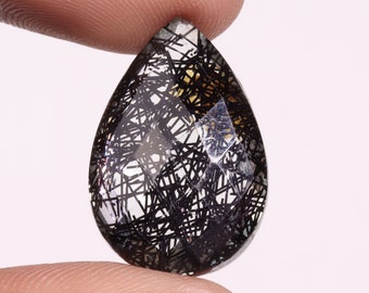 Natural Black Rutile Quartz Pear Shape Faceted Loose Gemstone For Making Jewelry 24.65 Ct 25X17X10 MM U-4307
