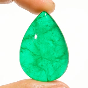 Classic  100% Natural Green Emerald Doublet Quartz Pear Shape Cabochon Gemstone For Making Jewelry 51 Ct. 37X26X8 mm M-2134