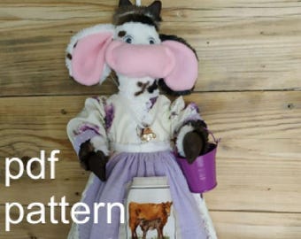 Cow doll sachet PDF sewing pattern and step by step instructions- beginner friendly Сow doll