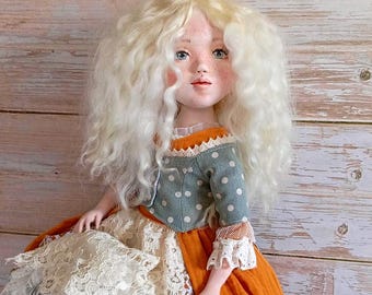 Handmade textile doll;collectible doll;doll house;art doll;dolls and collectibles;rag doll;soft art doll;cloth doll rattle