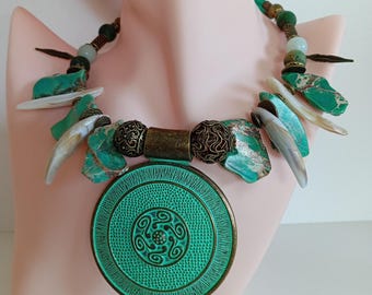 Green Imperial Jaspers necklace,ethno hippie choker,  natural stone necklace,matte agate, hippie boho ethnic necklace