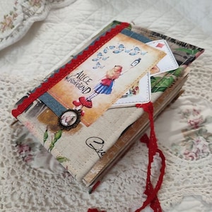 diario spazzatura fatto a mano, taccuino con copertina in tessuto, diario di Alice nel Paese delle Meraviglie, diario album di ritagli, libro fatto a mano, diario della sposa, diario spazzatura fatto a mano