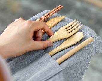 handcrafted bamboo + coconut cutlery set