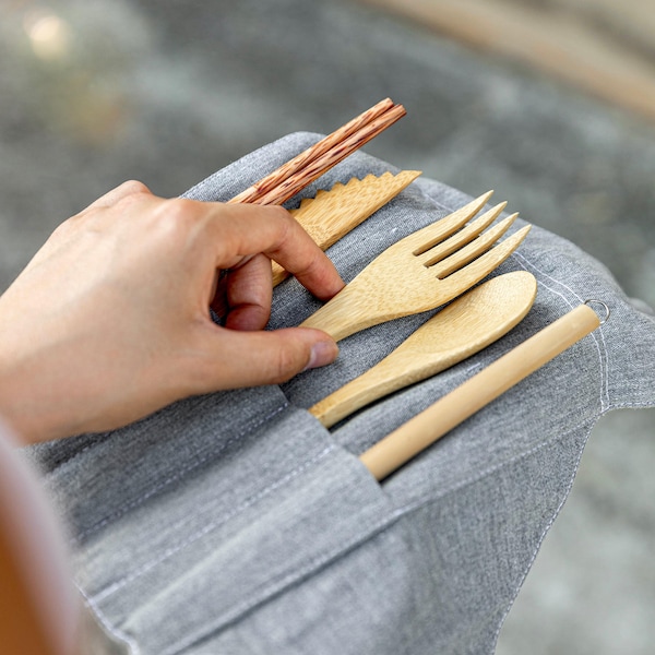 handcrafted bamboo + coconut cutlery set