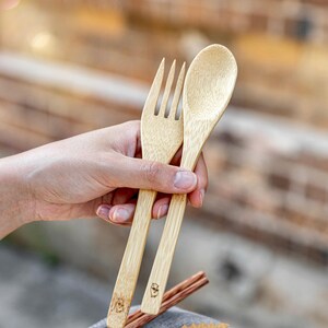 handcrafted bamboo coconut cutlery set image 2