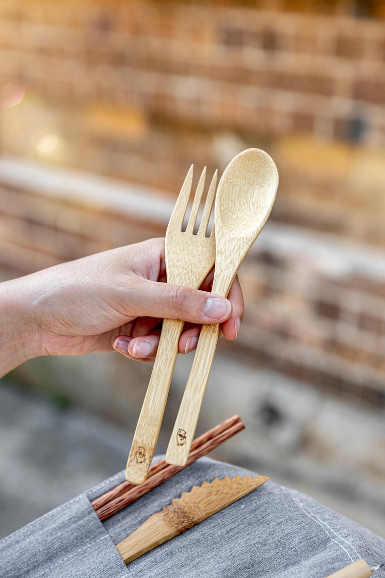 handcrafted bamboo coconut cutlery set image 2