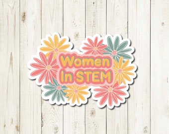 Women in STEM Flower Sticker, Waterproof Laptop Decal