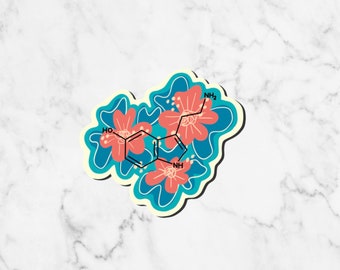 Floral Serotonin Molecule Sticker, Chemistry STEM Decal