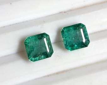 Natural Emerald Pair 8-10 Ct Total – Square Cut, Certified, Clarity Enhanced, Colombian Origin