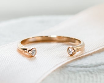 Rose gold open ring, Diamond open ring Dual birthstone ring