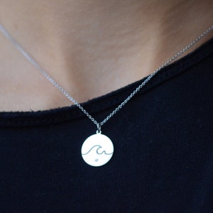 Gold wave necklace Engraved necklace with diamond Surfer necklace for women image 2