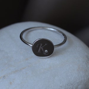 Custom signet ring, Signet ring women, Thin gold ring, Solid gold signet ring, Tiny diamond ring