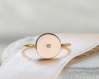 Custom signet ring, Signet ring women, Thin gold ring, Rose gold signet ring, Tiny diamond ring