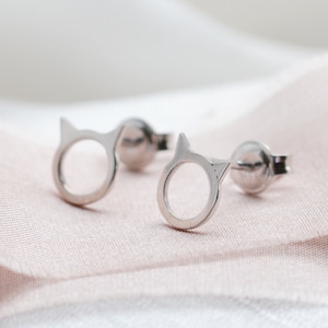 Minimalist cat stud earrings Solid gold cat studs Tiny cute stud earrings