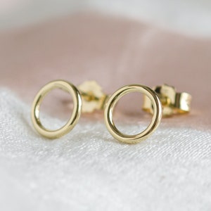 Open circle stud earrings, Rose gold earrings, Slim round earrings image 1