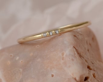 Minimalist diamond ring, Salt and pepper diamond ring, Dainty solid gold ring, Three stone ring