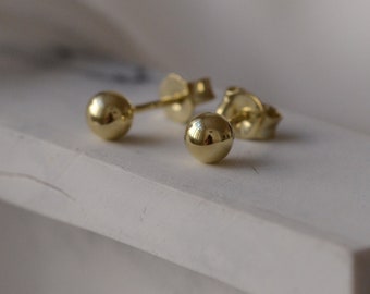 14K Gold ball earrings, Solid gold stud earrings, Tiny solid gold earrings 6.5mm