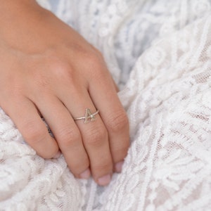 Gold letter ring, Thin gold ring, Tiny diamond ring