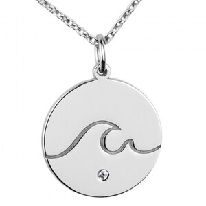 Gold wave necklace Engraved necklace with diamond Surfer necklace for women image 7