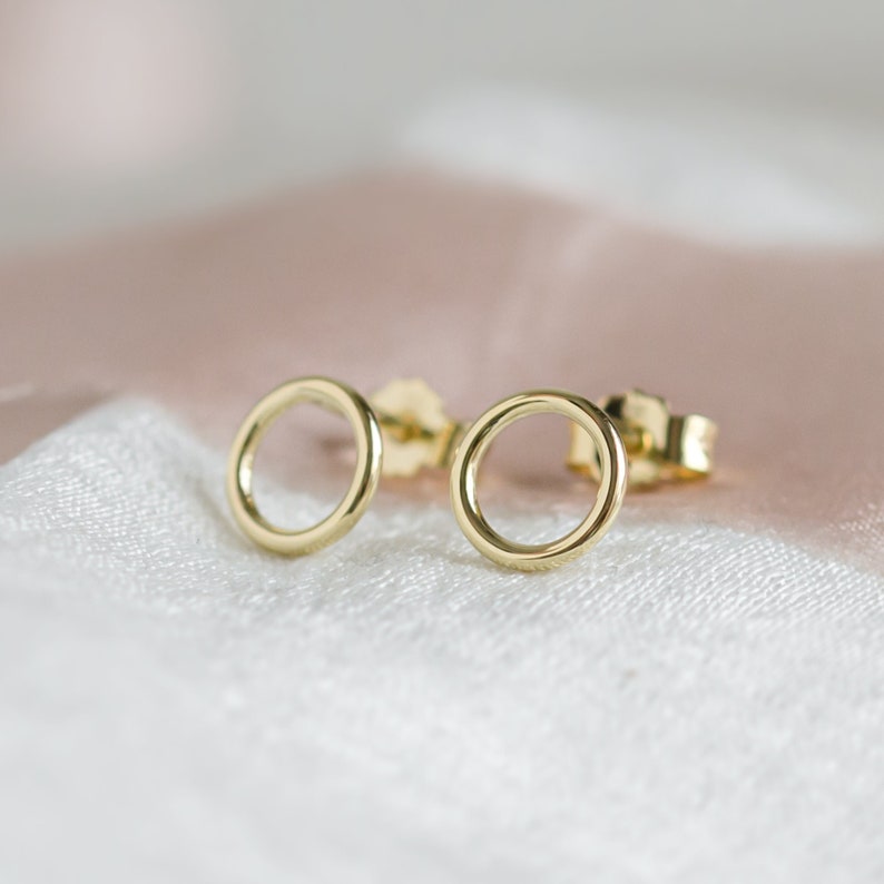 Open circle stud earrings, Rose gold earrings, Slim round earrings image 1