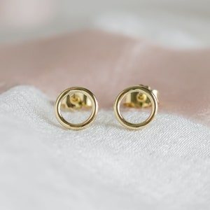 Open circle stud earrings, Rose gold earrings, Slim round earrings image 8