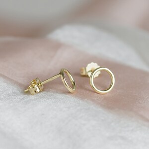 Open circle stud earrings, Rose gold earrings, Slim round earrings image 5