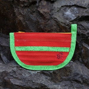 Pequeña cremallera de cuerda roja plana, bolsa de viaje, bolsa de maquillaje, billetera reciclada, cuerda de escalada, rayas