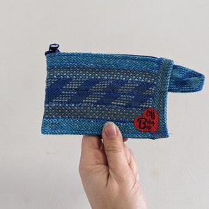 Monedero con cremallera mini de cuerda, cartera reciclada de rayas azules diagonales, monedero de monedas, cartera de tarjetas, mini billetera, bolsa con cremallera pequeña