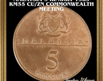 MALASIA 5 Ringgit 1989 KM55 Reunión de la Commonwealth sobre Cu/Zn