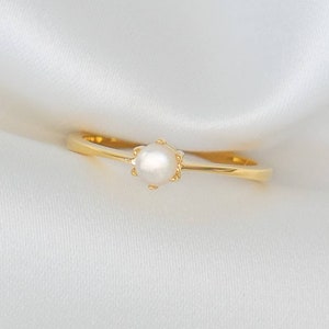 Gold Perlmutt-Ring: Sterling Silber Zierliche Band