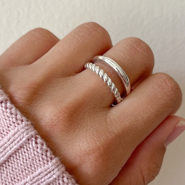 Double Ring, 925 Sterling Silver, Minimalist Silver Ring, Stackable Silver Ring, Modern Silver Jewelry, Layered Ring Band