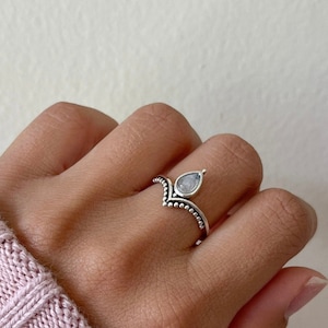 Regenbogen Mondstein Ring: 925 Sterling Silber Boho Ring
