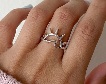 Silver Wave Ring, 925 Sterling Silver Ring, Ocean Wave Ring, Water Resistant, Wave and Sun, Ocean Jewelry, Ocean Lover Gift