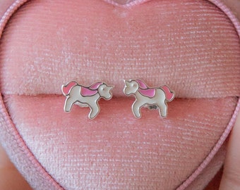 Sterling Silver Unicorn Stud Earrings, Unicorn Earrings, Gifts for Toddler, Enamel Earrings