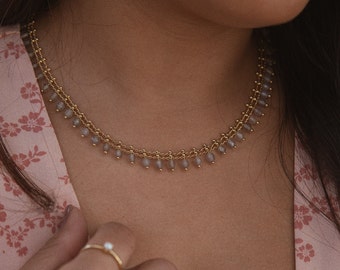Gold Chain Necklace: Agate Gemstone Beads, Boho Jewelry