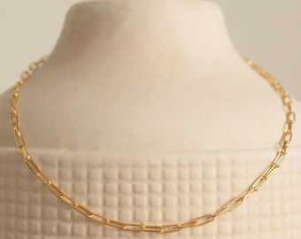 18k Gold Paper Clip Necklace: Sterling Silver Chain Choker