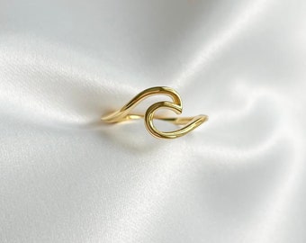 Gold Wave Ring: Sterling Silver Ocean Jewelry, Tarnish Resistant