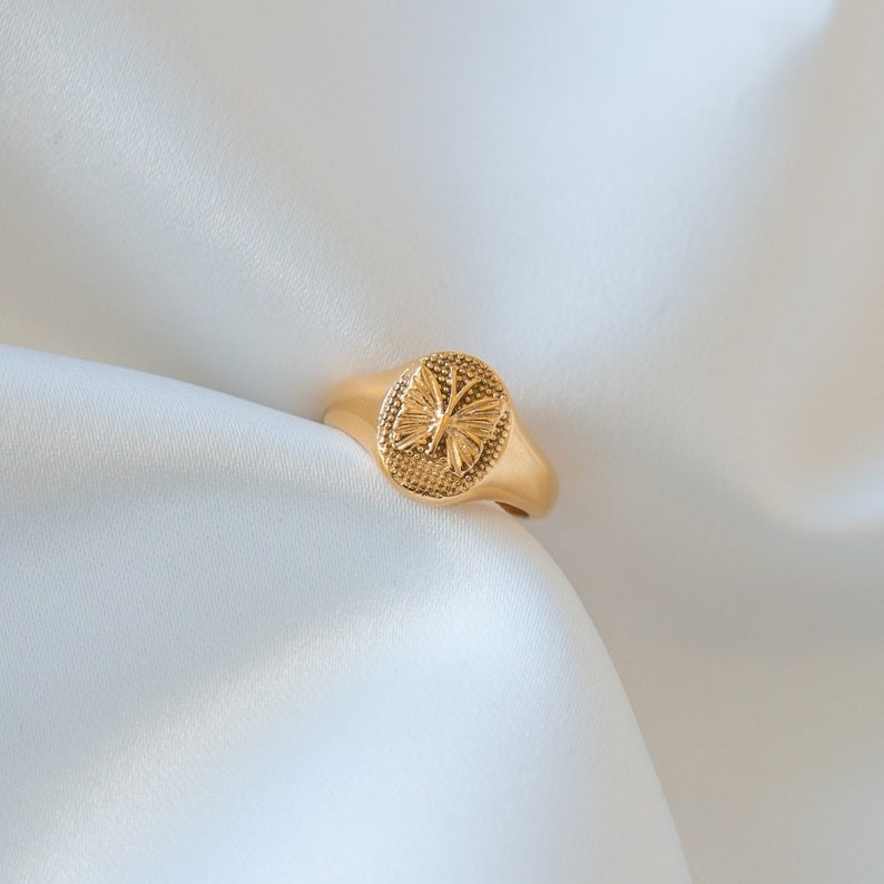 Gold Statement Ring, Tarnish Free Ring, Stainless Steel Ring, Chunky Butterfly Ring, Retro Style Ring, Water Resistant, Vintage Style Ring image 1