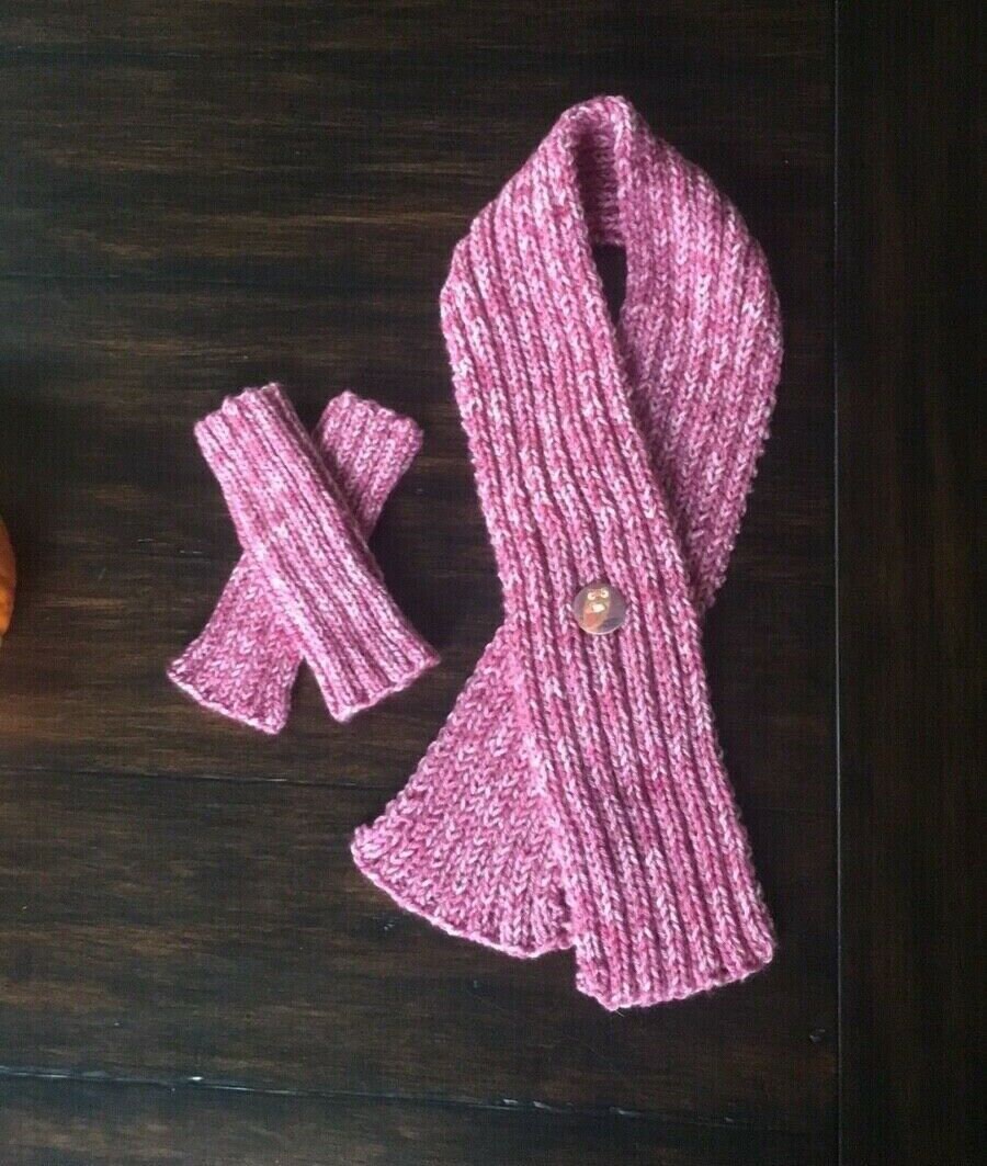 Pink WoolBlend Scarf and Fingerless Gloves Set Womens Girls Etsy