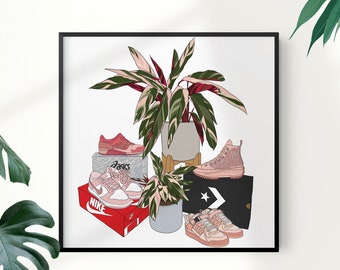 Pink Sneakers Art Print, Fashion Illustration (10x10)