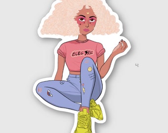 Electric Lady Vinyl Sticker: Laptop, Water Bottle Decal