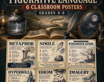 FIGURATIVE LANGUAGE Posters | 6 Printable Literary Device Charts | Middle School ELA Decor | 18x24