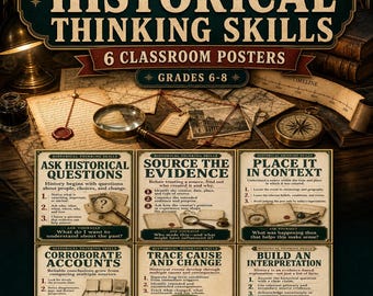 HISTORICAL THINKING SKILLS Posters | 6 Printable History Analysis Charts | Social Studies Decor | 18x24