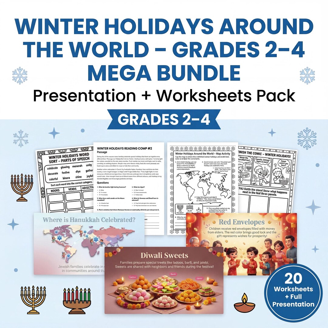 Winter Holidays Around the World | Grades 2–4 Presentation + Worksheets ...