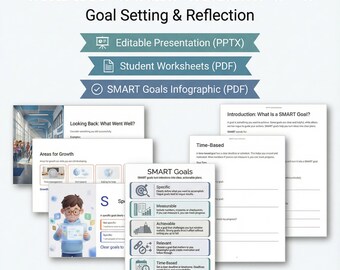 Lección y hojas de trabajo sobre objetivos SMART para 6.º a 8.º grado / Establecimiento de objetivos + Reflexión / Aprendizaje socioemocional (SEL) / Habilidades de estudio