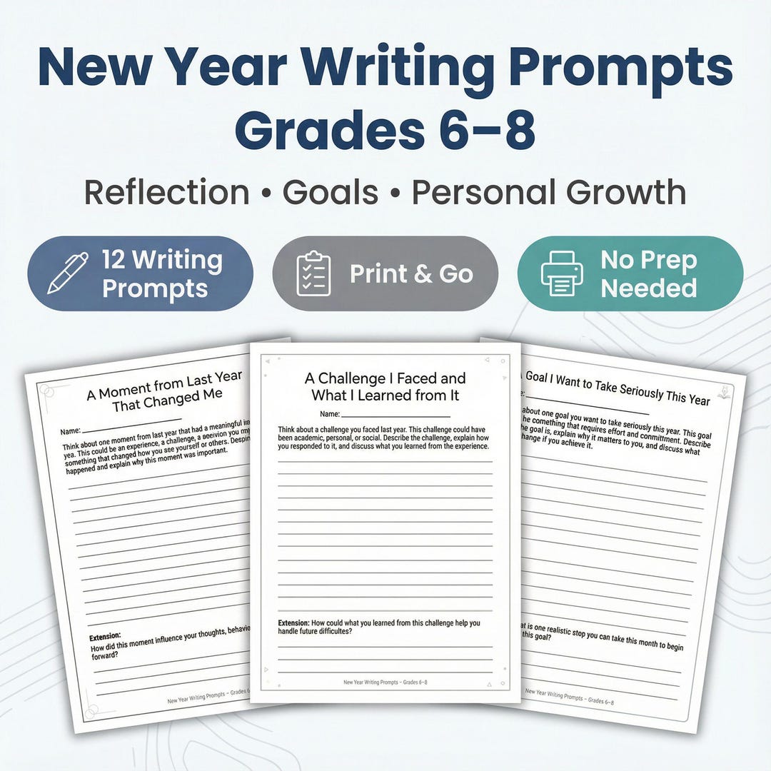 Grades 6–8 New Year Writing Prompts | January Writing Worksheets | No ...