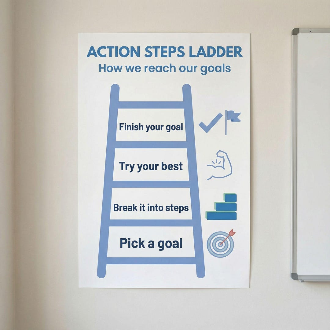 Grades 2–3 Action Steps Ladder Goal Setting Poster for Kids | Growth ...