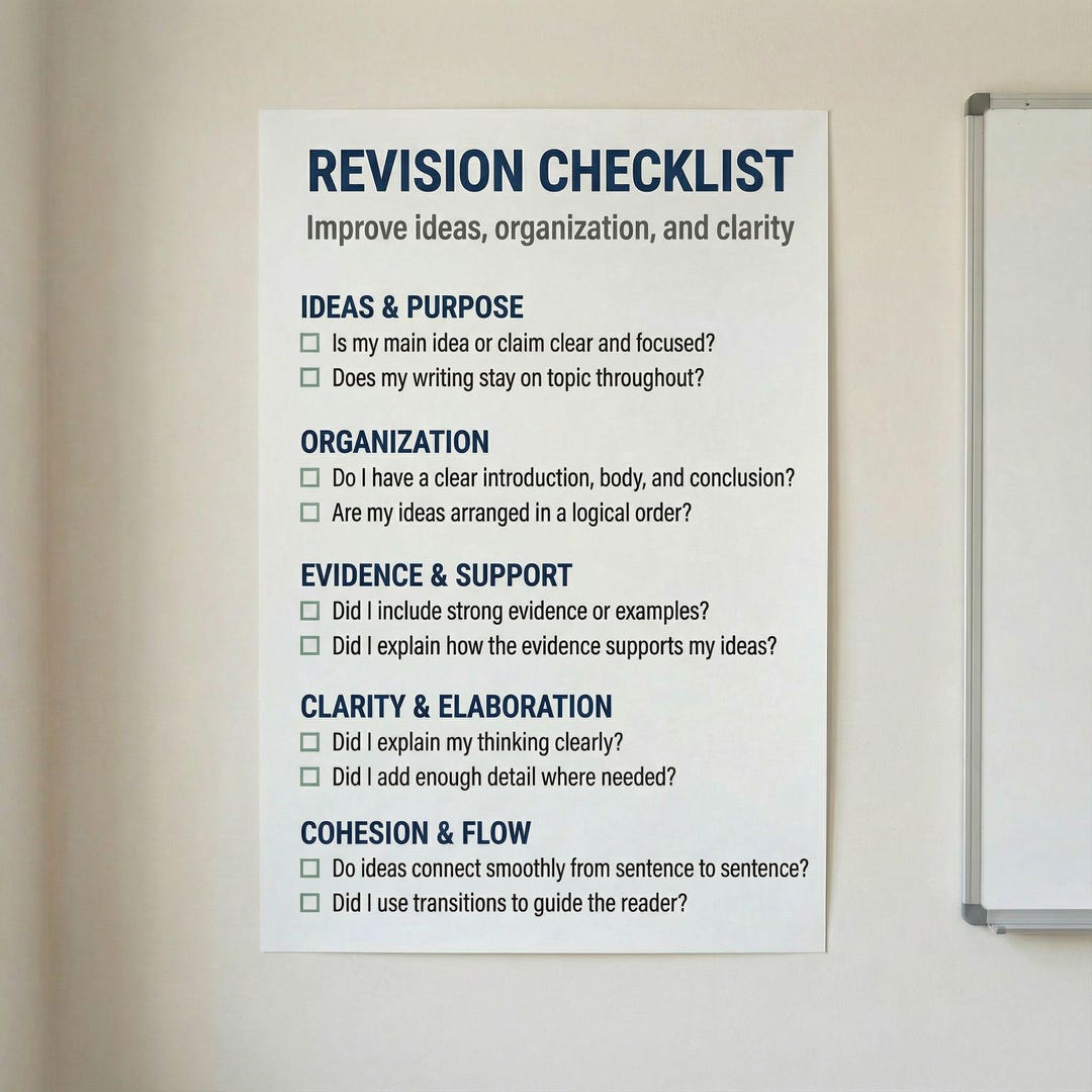 Grades 6–8 Revision Checklist Poster | Improve Clarity, Evidence ...